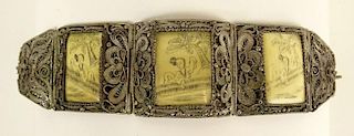Early 20th Century Chinese Filigree Silver Metal and Ivory Bracelet