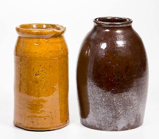 SHENANDOAH VALLEY OF VIRGINIA EARTHENWARE / REDWARE CANNING JARS, LOT OF TWO