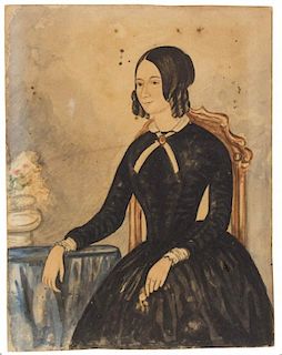 AMERICAN SCHOOL (19TH CENTURY) FOLK ART PORTRAIT OF A WOMAN