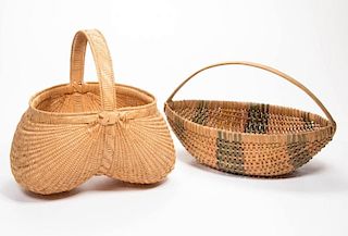 CONTEMPORARY AMERICAN RIB-TYPE WOVEN-SPLINT BASKETS, LOT OF TWO