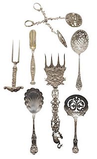 Seven Ornate Silver Serving Pieces