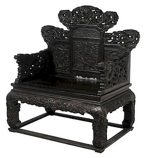 Finely Carved Zitan Wood Armchair