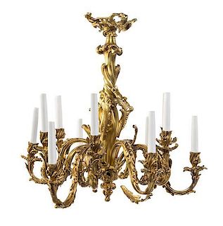 A Louis XV Style Gilt Bronze Twelve Light Chandelier Height 26 1/2 x diameter 28 inches.