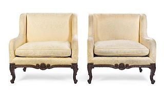 A Pair of Louis XV Style Mahogany Marquises Height 38 x width 38 x depth 28 inches.