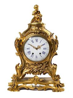 A Louis XV Style Gilt Bronze Mantle Clock Height 22 inches.