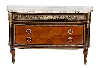 A Louis XVI Style Gilt Bronze Mounted Commode Height 35 x width 59 x depth 25 1/4 inches.