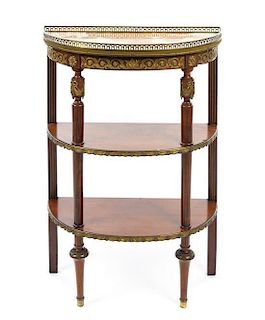A Louis XVI Style Gilt Metal Mounted Mahogany Etagere Height 34 1/4 x width 24 1/2 x depth 12 inches.