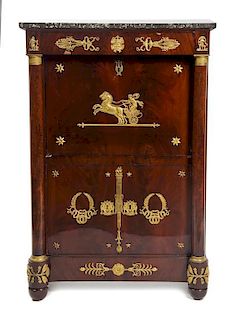 A French Empire Style Gilt Bronze Mounted Mahogany Secretaire a Abattant, EARLY 20TH CENTURY WITH LATER ELEMENTS, Height 56 1/2
