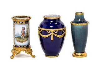 Three Sevres Cabinet Vases Height of tallest 3 1/4 inches.