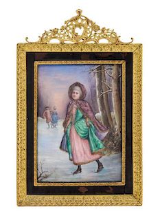 A French Enamel on Copper Plaque Height overall 11 x width 7 inches.