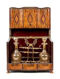A Continental Marquetry Cave a Liqueur Height when closed 10 3/8 x width 12 3/4 x depth 9 1/2 inches,