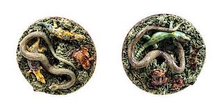 Two Palissy Chargers Diameter of each 9 inches.