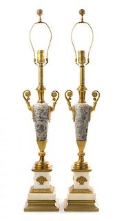 * A Pair of Neoclassical Style Gilt Bronze and Marble Urns Height overall 32 1/2 inches.