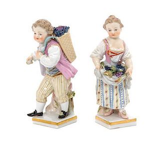 A Pair of Meissen Porcelain Figures Height 3 5/8 inches.