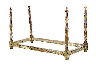 A Venetian Painted and Parcel Gilt Daybed Height of posts 46 inches.