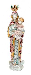 An Italian Ceramic Madonna and Child Sculpture Height 17 1/4 inches.