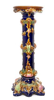 A Majolica Pedestal Height 34 1/2 inches.