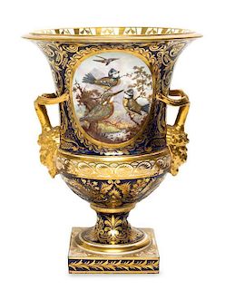 A Derby Porcelain Ornithological Urn Height 16 1/2 inches.