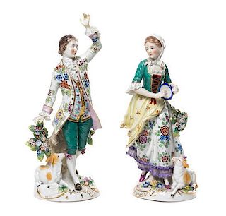 A Pair of Chelsea Porcelain Figures Height of taller 10 3/8 inches.