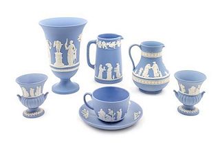 A Collection of Wedgwood Jasperware Articles Height of tallest 7 1/2 inches.