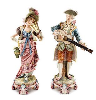 A Pair of Majolica Large Figures Height of taller 38 1/2 inches.