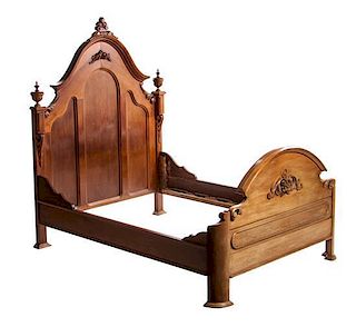 A Victorian Walnut and Burlwood Bed Height of headboard 70 inches.