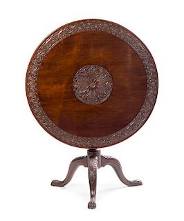 A Victorian Mahogany Tilt Top Tea Table Height 28 1/4 x diameter 34 5/8 inches.