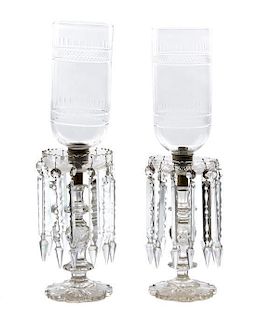 * A Pair of English Cut Glass Girandoles Height overall 24 inches.