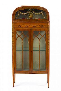 An Edwardian Painted Satinwood Vitrine Cabinet Height 54 x width 24 1/2 x depth 11 inches.