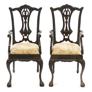 A Pair of Diminutive Iron Armchairs Height 17 1/2 inches.