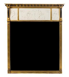 * An American Giltwood Overmantel Mirror Height 49 1/2 x width 42 5/8 inches.