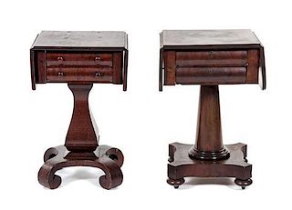 A Near Pair of American Empire Mahogany Work Tables Height of taller 29 1/4 inches.
