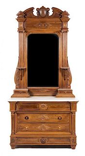 * A Rococo Revival Walnut Dresser Height 98 1/2 x width 47 1/2 x depth 23 inches.