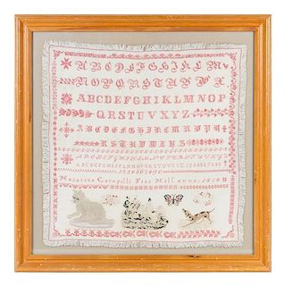 * An American Needlework Sampler 21 x 22 inches.