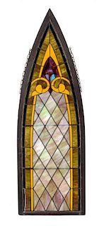 * An American Leaded Glass Window Height 80 1/4 x width 26 3/4 inches.