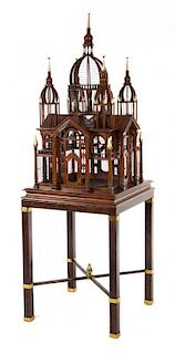 A Victorian Style Mahogany Bird Cage Height 81 3/4 x width 27 1/4 x depth 27 1/4 inches.