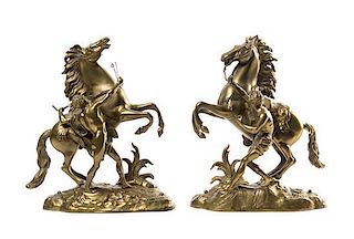 A Pair of Bronze Marly Horses Height 15 3/4 x width 6 x depth 13 inches.