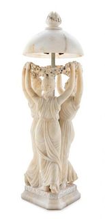 * An Italian Alabaster Figural Lamp Height 22 3/4 inches.