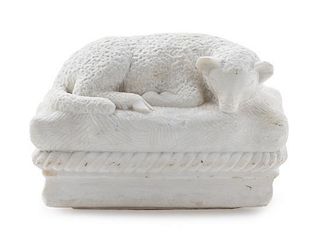 * A Continental Carved Marble Model of a Sheep Width 10 inches.