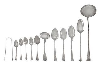 A Collection of English and Irish Silver Spoons and Serving Articles, Primarily 18th and 19th Century, various patterns and make