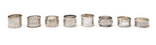 A Collection of English Silver Napkin Rings, 19th Century, various makers and designs, seven total; together with an American si