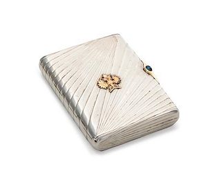 A Russian Silver and Gold-Mounted Cigarette Case, Maker's Mark AA, Circa 1901, rectangular with a hinged cover, chased overall w