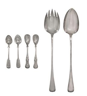 A Collection of English and Scottish Silver Articles, 19th Century, comprising a salad set, Edward Farrell, London, 1823; five c