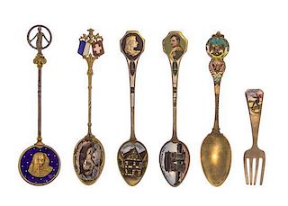 Five American and Continental Enameled Spoons, Various Makers, 19th/20th Century, with varying decoration, together with one ena