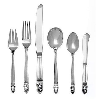 An American Silver Flatware Service, International Silver Co., Meriden, CT, Royal Danish pattern, comprising 22 dinner knives 23