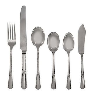 An American Silver Flatware Service, Century Sterling Co., Brooklyn, NY, Stardust pattern, comprising: 6 dinner knives 6 dinner
