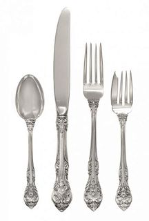 An American Silver Partial Flatware Service, Gorham Mfg. Co., Providence, RI, King Edward pattern, comprising: 5 lunch knives 5