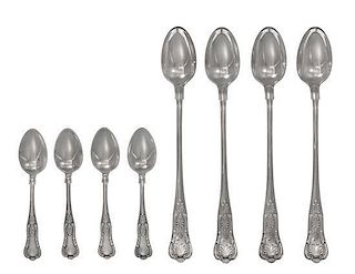 A Group of American Silver Flatware, Gorham Mfg. Co., Providence, RI, Kings pattern, comprising 6 iced tea spoons 10 coffee spoo