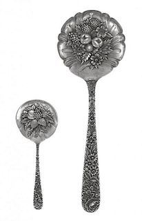Two American Silver Serving Spoons, S. Kirk & Son, Inc., Baltimore, MD, Circa 1930, Repousse pattern, comprising a berry spoon a