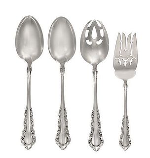 Four American Silver Flatware Servers, Reed & Barton, Taunton, MA, comprising two serving spoons, a pierced serving spoon and a